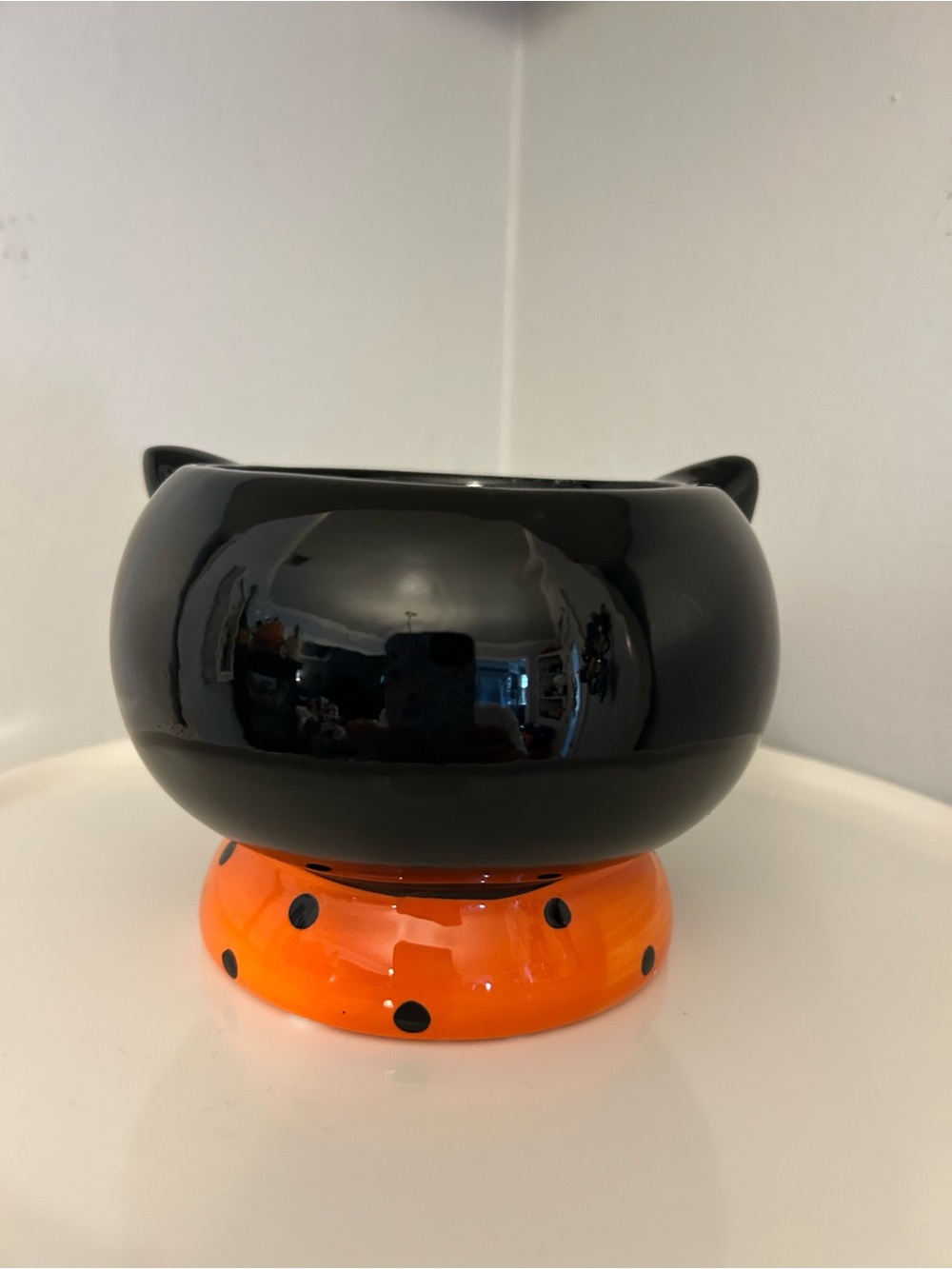 Joanna Parker Black & Orange Cat Face Ceramic Bowel - Halloween Home Accent - Picture 3 of 3